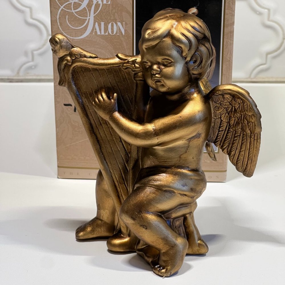 Vintage Cherub Angel Wall Art figurines resin gold with musical instruments